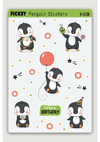 Sevimli Penguen Doğum Günü Temalı Sticker Seti - 14 Adet Etiket Çıkartma Diğer