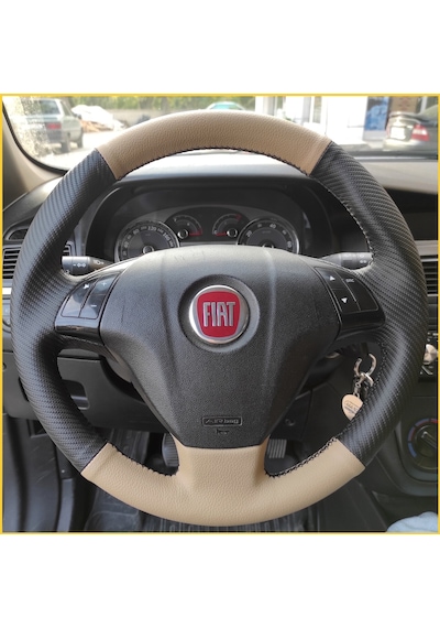 Fiat Linea Tuşlu Araca Özel Direksiyon Kılıfı Karbon Krem