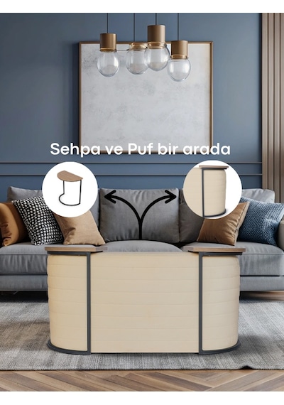 Frida Foksiyonel Sehpalı Puf Bej