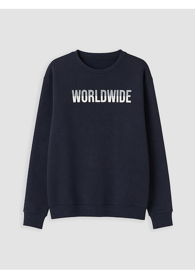 LC Waikiki Lc Waıkıkı Lacivert Bisiklet Yaka Baskılı Erkek Sweatshirt