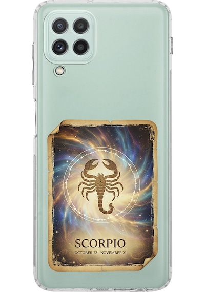 Samsung Galaxy A22 İle Uyumlu Burç Kartları Akrep Tasarımlı Şeffaf Silikon Kılıf Şeffaf