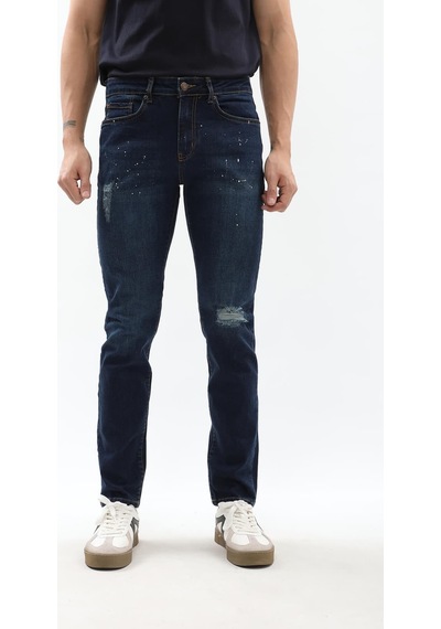 Blue White Erkek Dizi Yırtık Slim Fit Boya Detay Jean Pantolon Lacivert 36