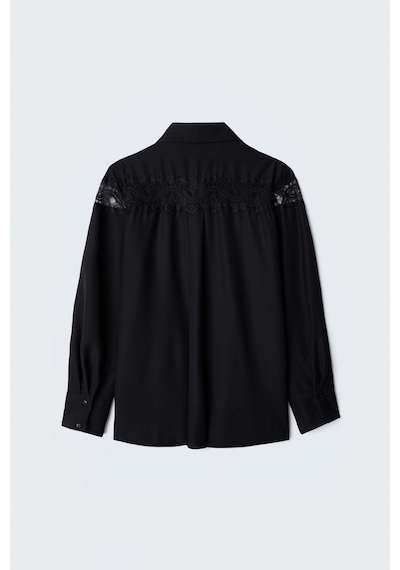 Sateen Dantel Detaylı Gömlek - Siyah-137644
