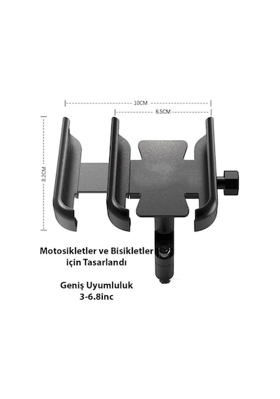 Alüminyum Alaşım Bisiklet Motorsiklet Gidon Telefon Tutucu, Sıyah Diğer