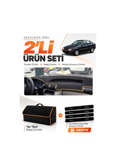 Opel Astra F Aırbagsız 1991-1997 Uyumlu Torpido Örtüsü + Tay Tüyü Çanta Seti - Siyah Kahverengi