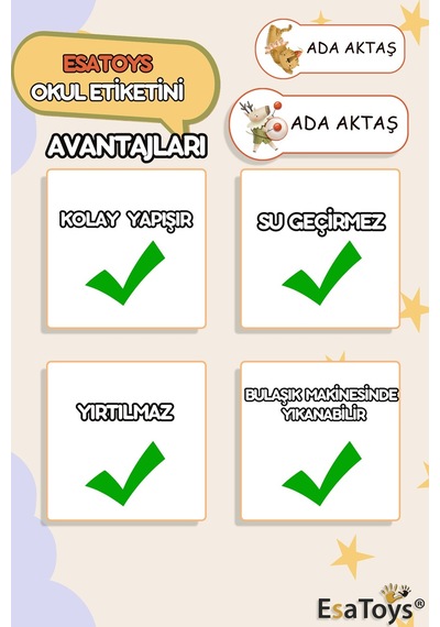 Sevimli Hayvan Temalı Özel İsminiz Yazılı Okul Etiketi Diğer