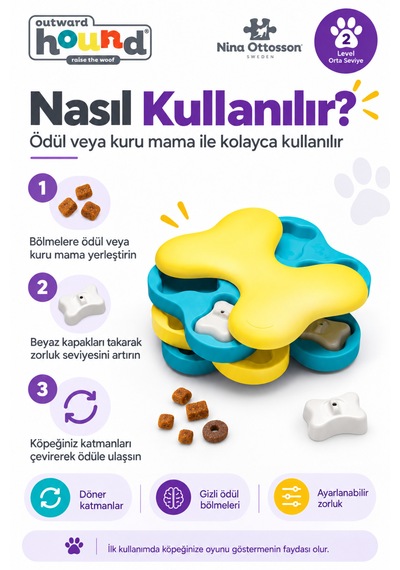 Outward Hound Dog Tornado Köpek Zeka Oyuncağı Döner Katmanlı Ödül Mama Bulmacası