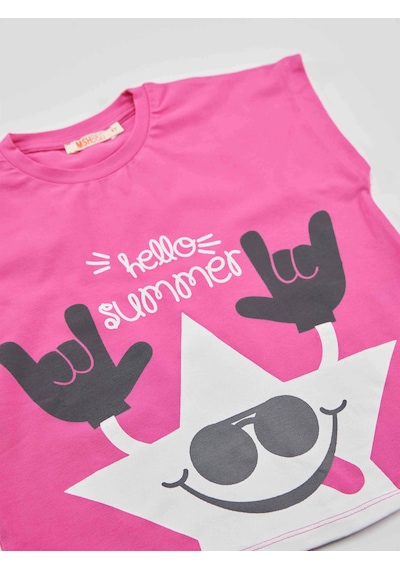 Denokids Mshb&g Yıldızlı Batik Kız Çocuk T-shirt Şort Takım Çok Renkli