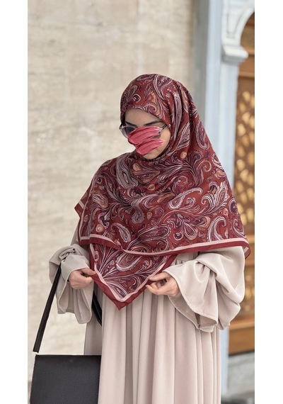 Qalortex Scarf Pamuklu Soft Açelya Desen Eşarp-kremit kiremit