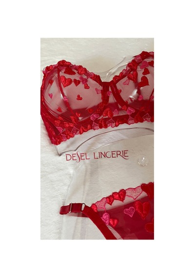 Desel Kırmızı Kalp Desenli Tül Bralet Takım Kırmızı - 563826918 Kırmızı