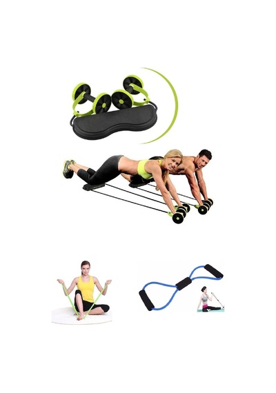 Ipli Tekerlekli Spor Aleti Pilates Bandı Egzersiz Direnç Spor Lastiği 3'lü Set Çok Renkli