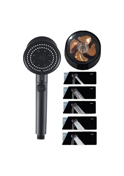 Yüksek Basınçlı Su Tasarruflu Turbo Fan Siyah 4 Modlu Filtreli Duş Başlığı