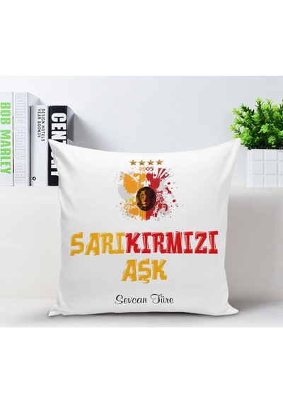 Kişiye Özel Sarı Kırmızı Aşk Yastık Kılıfı