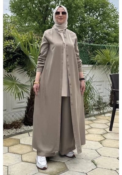 Rabia Şamlı Başak Pantolonlu Takım Vizon Normal