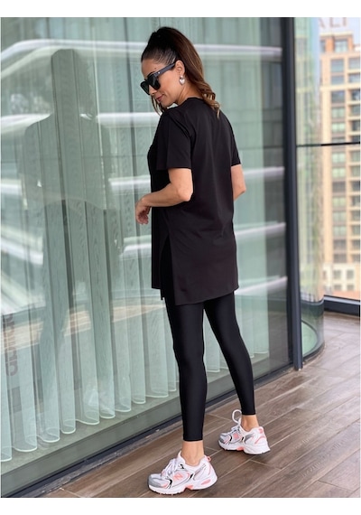 Siyah V Yaka Basic Kadın Tshirt Siyah