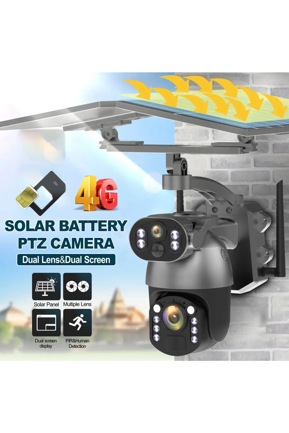 20x Optik Motorize Zoom Hareket Takipli Çift Kameralı Güneş Panelli Sim Kartlı Güvenlik Kamerası