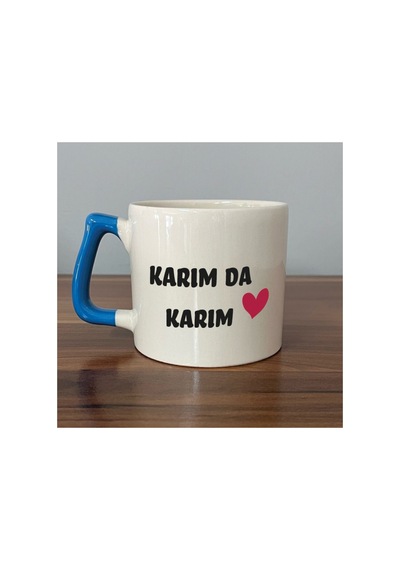 Kocam Da Kocam Baskılı Siyah Kulplu Prime Kupa - Sevgililer Günü Hediyesi Bardak Fincan Mug Prime Kupa - Mavi Kulp