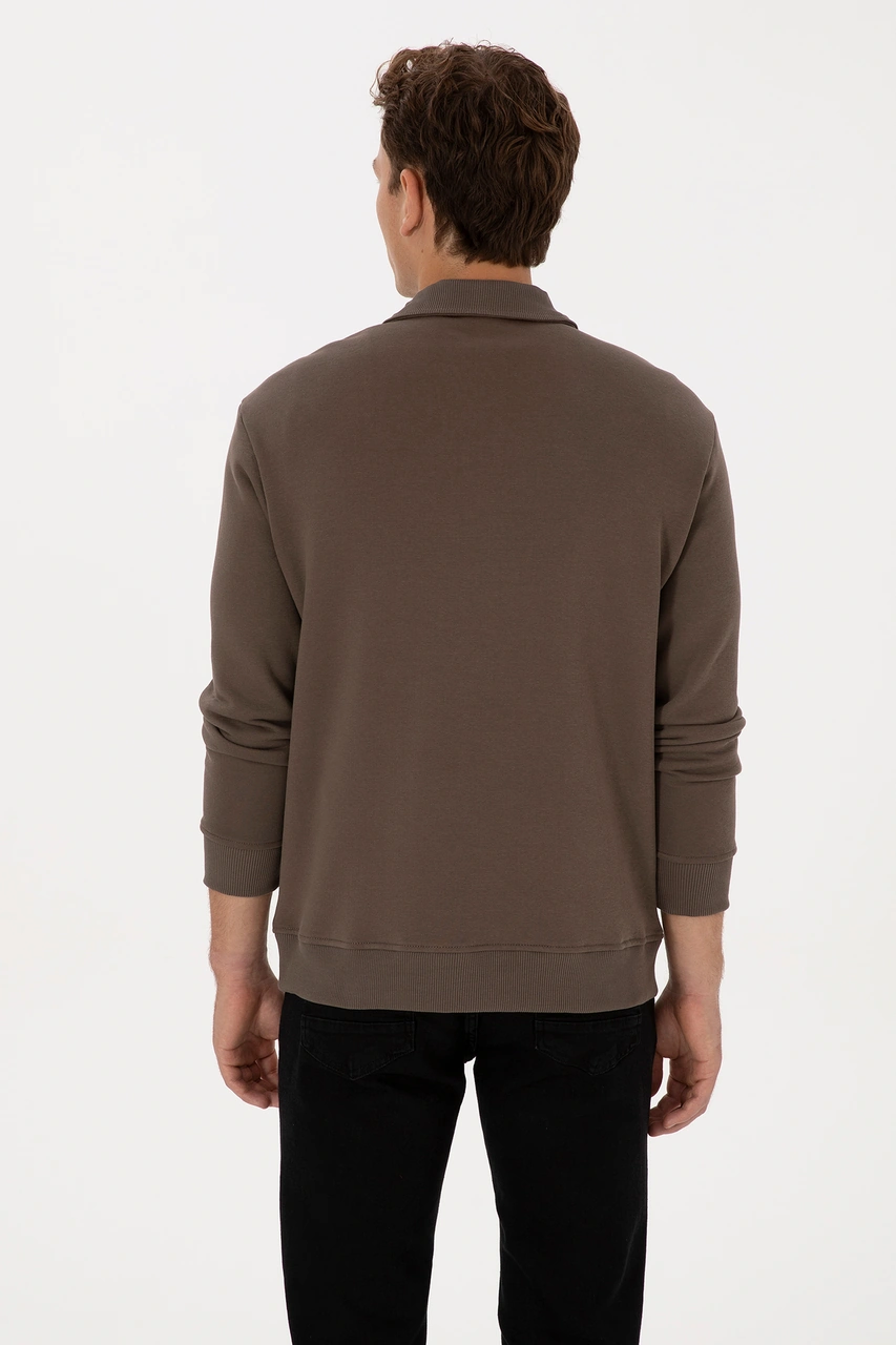 U.S. Polo Assn. Erkek Regular Fit Yarım Fermuarlı Vizon Basic Sweatshirt 50313783-VR052