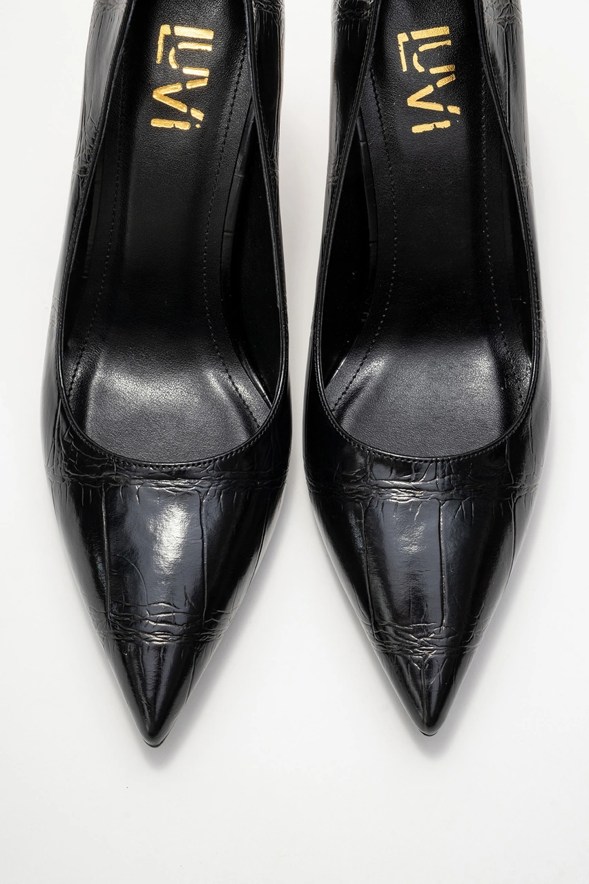 Luvishoes Luvi Shoes Hudson Siyah Baskı Kadın Topuklu Ayakkabı Siyah
