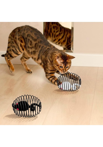 Bakgelal Kedi Oyuncağı Spiral Tel Top & İçinde Peluş Fare Hareketli Zıplayan Kedi Topu, Avcılık İçgüdüsünü Geliştirir, Dayanıklı Metal Yay Top, Kediler İçin Etkileşimli Eğlence Oyuncağı