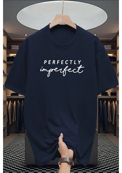 Pamuklu Perfectly Baskılı Oversize T-shirt Lacivert Pamuklu Perfectly Baskılı Oversize T-shirt Lacivert