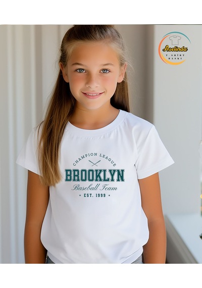 Aselinda Unisex Brooklyn Baskılı Pamuklu Bisiklet Yaka T-shirt Tişört Kombin Yapmak İçin 2 Ürün Ekleyiniz Beyaz