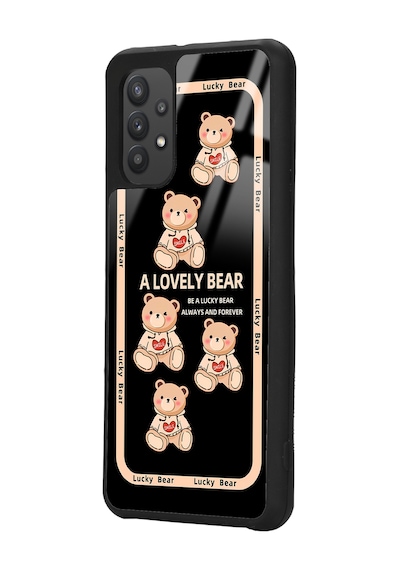 Samsung Uyumlu A32 Lucky Bear Tasarımlı Glossy Telefon Kılıfı Siyah