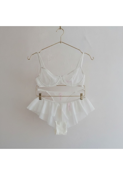 Bonbon Kadın Tül Transparan Balenli Sütyen, Checky Ve String Külotlu 3 Lü Paket Bb2620 Ekru
