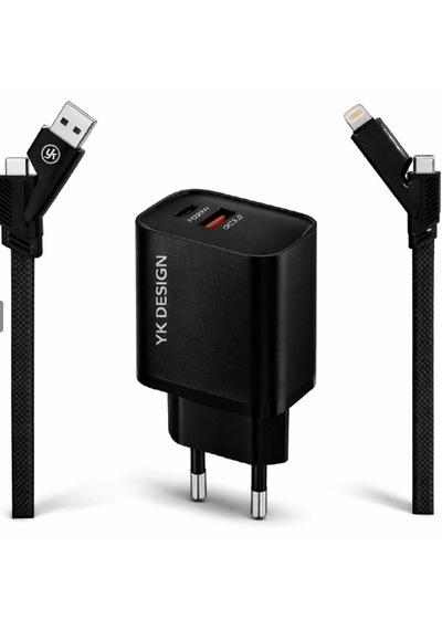 38w Turbo Hızlı Şarj Aleti 5in1 Kablolu-usb-c Pd & Usb-a Qc 3.0 Adaptör Kablo Set Halinde