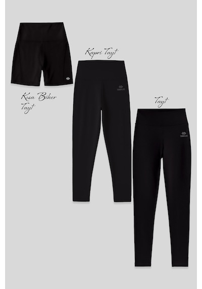 Slim Fit Yüksek Bel 3lü Paket Siyah Kadın Tayt siyah