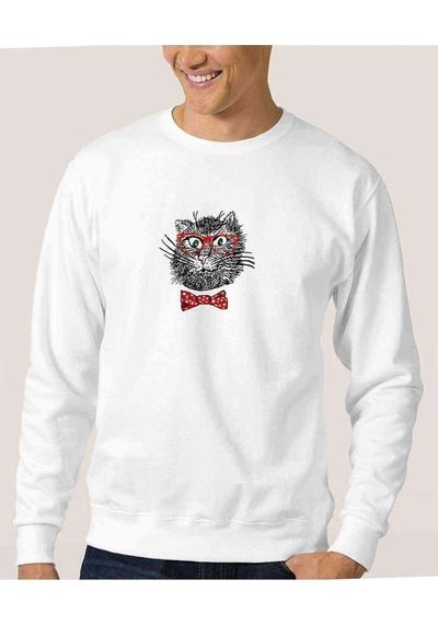 Hipster Cat Vector Cheerful Fashionable Baskılı Erkek Sweat (534623245)