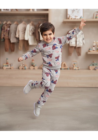 New Kids Erkek Çocuk Takım 2 İplik Şardonlu Mevsimlik Kollar Ve Paça Maşentli Detaylı Kahraman Baskılı Çocuk Takım -91269 Gri