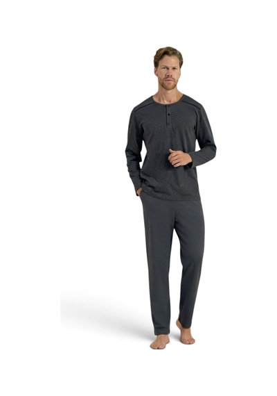 Pijadore Erkek %100 Pamuklu Uzun Kollu Pijama Takımı 2275 Füme