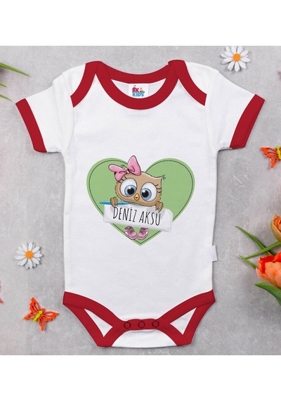 Bk Gift Bk Kids Kişiye Özel İsimli Kırmızı Bebek Body Zıbın-45 Çok Renkli