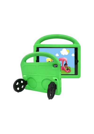 Apple Uyumlu iPad  Pro 10.5 7.nesil Zore Wheel Car Tekerlek Standlı Tablet Eva Silikon Kılıf-yeşil Tablet Kılıfı