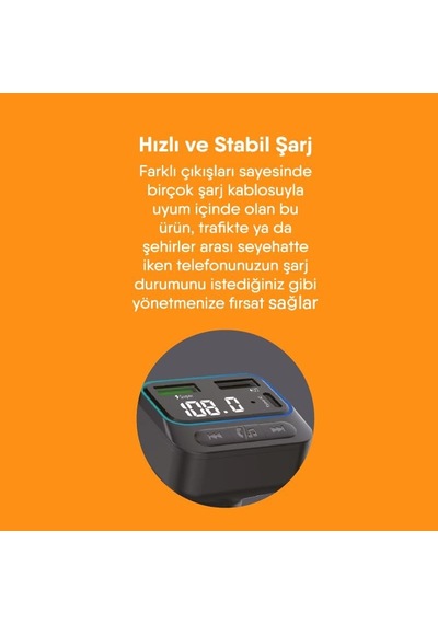 Tr 45w Turbo Şarjlı Bluetooth Fm Transmitter + Usb Flash Destekli