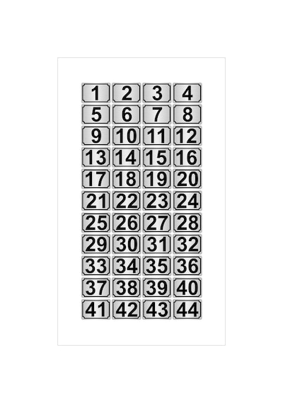 Metal Kapı,masa,dolap Numarası 3,5cmx5cm 44 Adet Dikdörtgen (1…44) Gümüş Renk Metal
