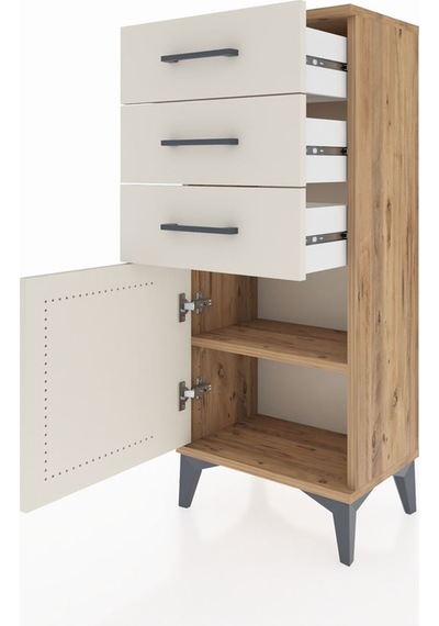 Arges Komodin Tek Raflı 3 Çekmeceli Tek Kapaklı 44x30x106 Çam... Çam