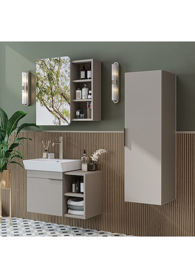Likya Kapaklı Ve Açık Raflı Mdflam Lavabolu 72 Cm Banyo Dolabı Likya Kapaklı Ve Açık Raflı Mdflam Lavabolu 72 Cm Banyo Dolabı
