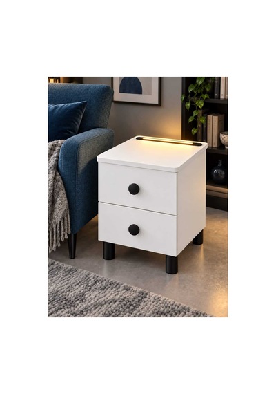 Modern Çekmeceli Komodin, Type-c Ve Usb Girişli, Led Işıklı Başucu, Yatak Odası, Koltuk Yanı Sehpası Siyah - 931981058 Siyah