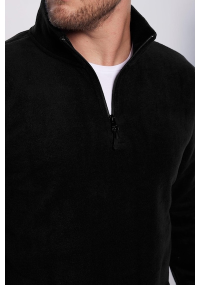 Tudors Unisex Standart Fit Rahat Kesim Tüylenme Yapmayan Soğuk Geçirmez Siyah Dik Yaka Polar Sweatshirt-30131 Siyah