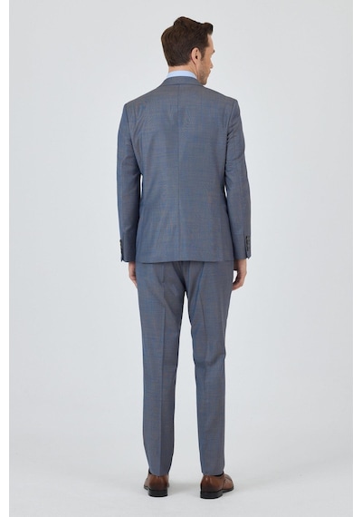 İmza Mavi Mono Yaka Düz 2 Düğme Classic Yünlü Slim Fit Takım Elbise 1001250175 Mavi