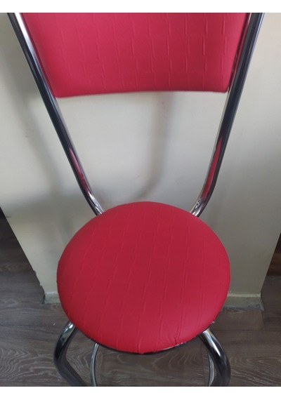Sandalye Bar Tipi Yüksek Pembe Fuşya 1ad Metal Çelik Nikelaj Suni Deri Döşeme Fuşya