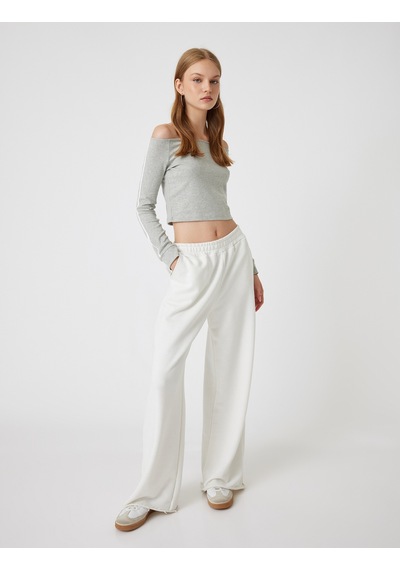 Koton Madonna Yaka Tişört Crop Uzun Kollu Biyeli Slim Fit Gri Melanj 5wal10232ık Gri Melanj