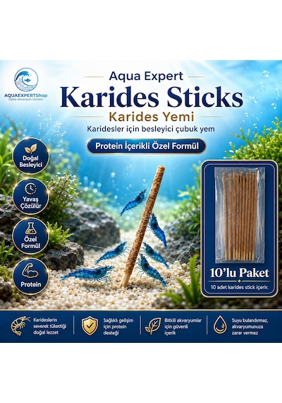 Aqua Expert Karides Sticks Karides Yemi 10 Lu Paket Doğal Besleyici Çubuk Yem Özel Formül - Protein