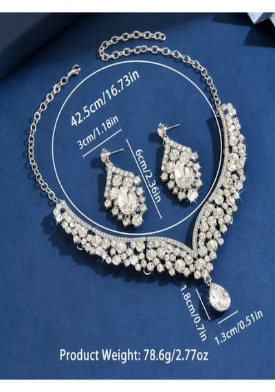 Şık Ve Parıltılı Gümüş Kaplama Takı Seti-düğün, Nişan, Kına, Parti Beyaz