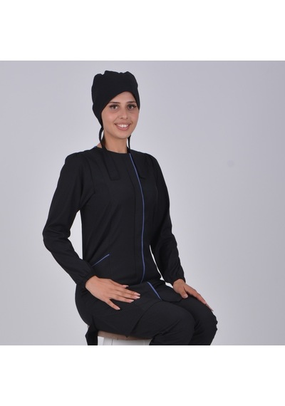 Siyah Soft Likra Hemşire Doktor Tesettür Alt Üst Takım Üniforma