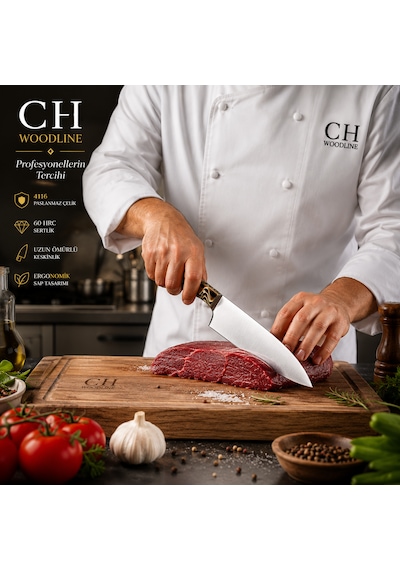 CH woodline 4116 Alman Çelik Santoku Ve Guyuto Bıçak Seti 2 Parça Profesyonel Şef Bıçağı, Verzalit Sap, Ergonomik Mutfak Bıçak Seti çok renkli -