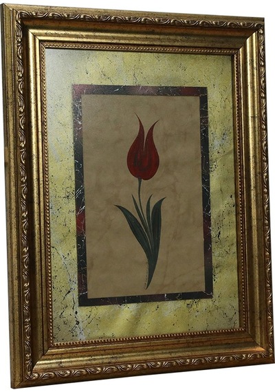 E38 El İşçiliği Kırmızı Desenli Lale Ebru Tablo 44 35 Cm-6460
