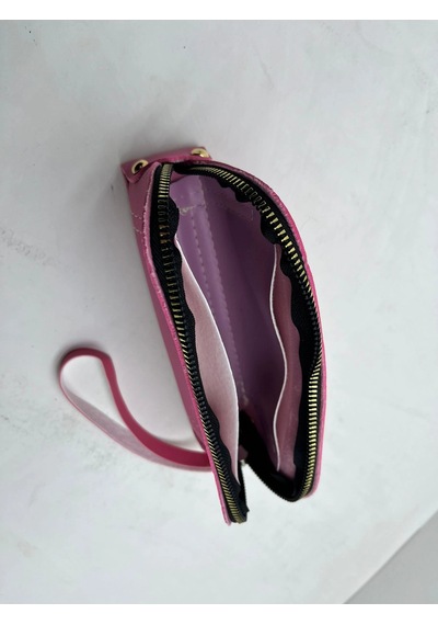 Deri Kumaş Pembe Renk 17x10 Cm Takı-makyaj Fermuarlı Çantası